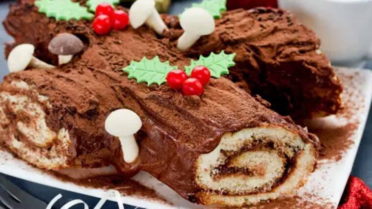 Voici une recette de Bûche de Noël aux framboises